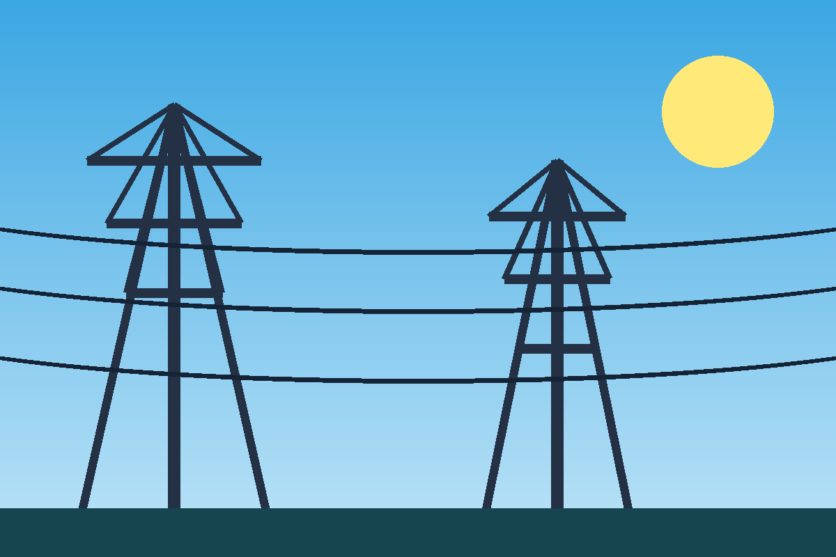 Abstract illustration of high-voltage transmission towers and power lines